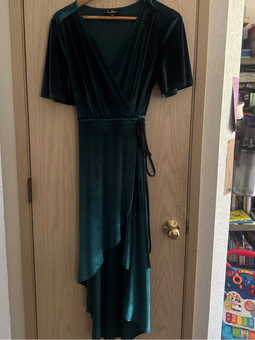 Lulu's Emerald Velvet Wrap High-Low Dress